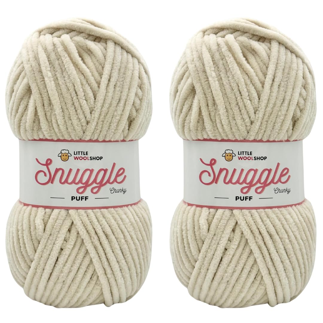 LittleWoolShop Snuggle Puff Chunky Chenille Yarn 100g - 100% Supersoft Polyester (Oyster Cream 4281, Pack of 2)