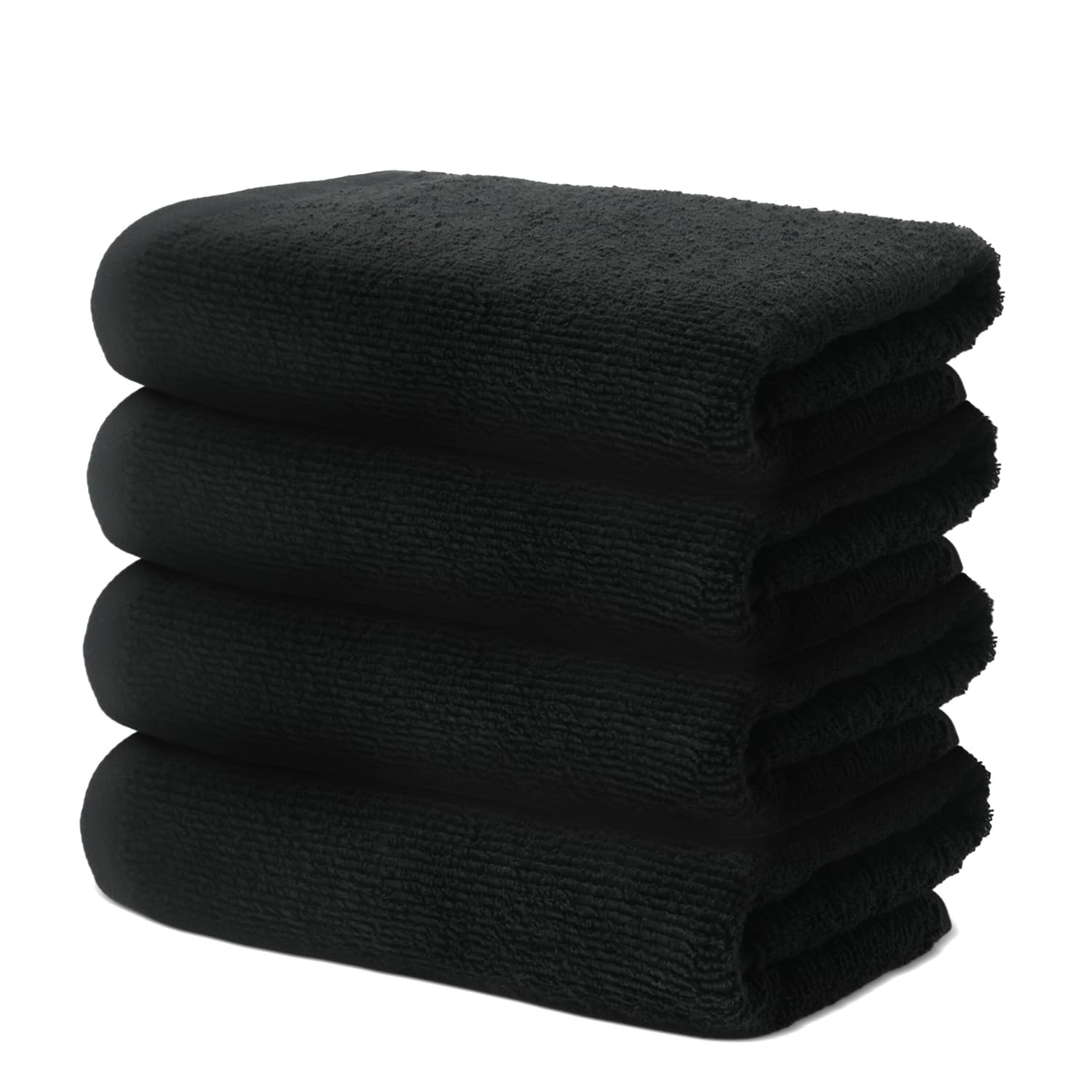 Set of 4 Hand Towels 50x100cm - Premium 100% Turkish Cotton Towels - 500 GSM - For the home. hair salon or nail salon - Very Soft & Absorbant - Certified Oeko-TEX - Black