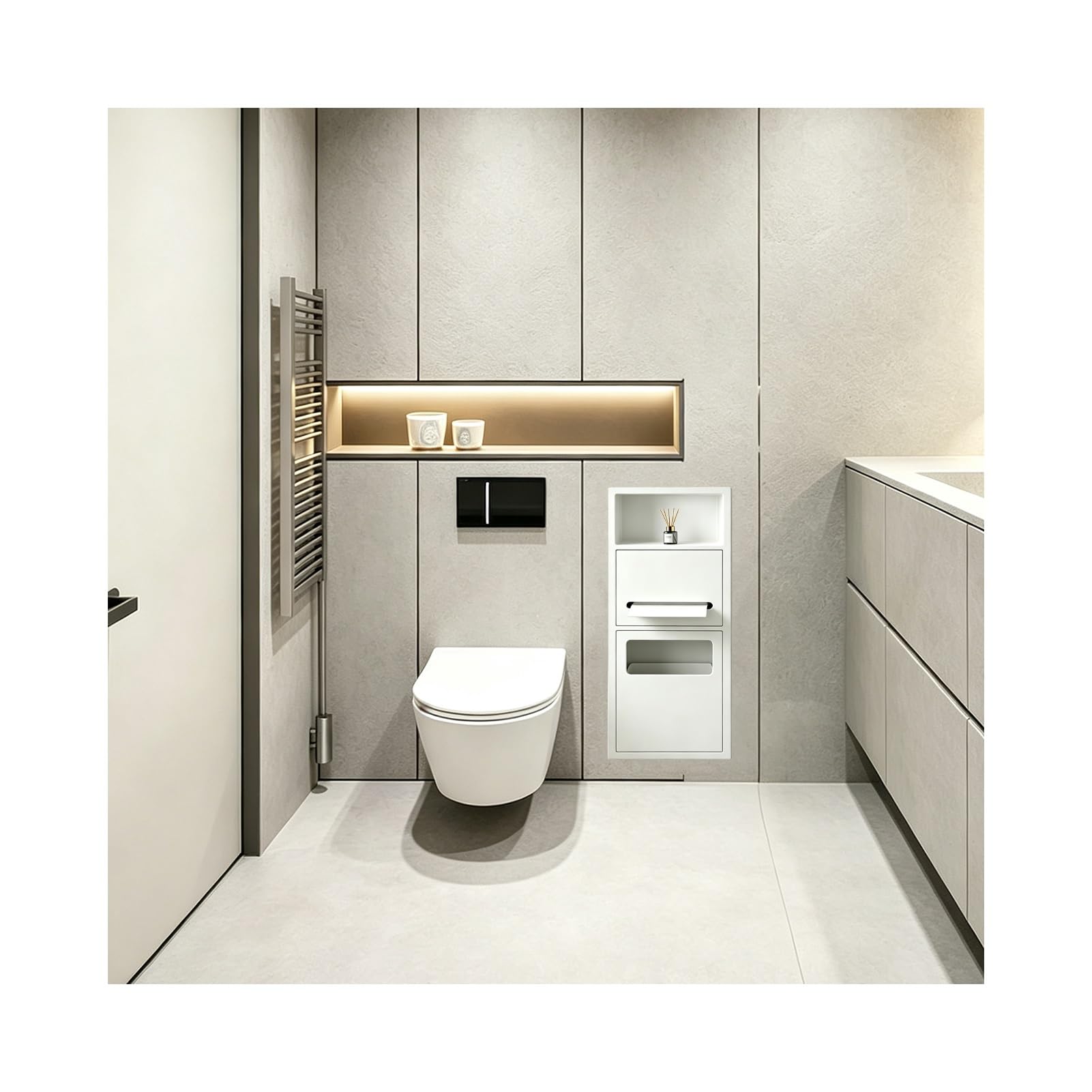 Recessed Toilet Niche, Indoor Trash Can Wall Niche for Bathrooms