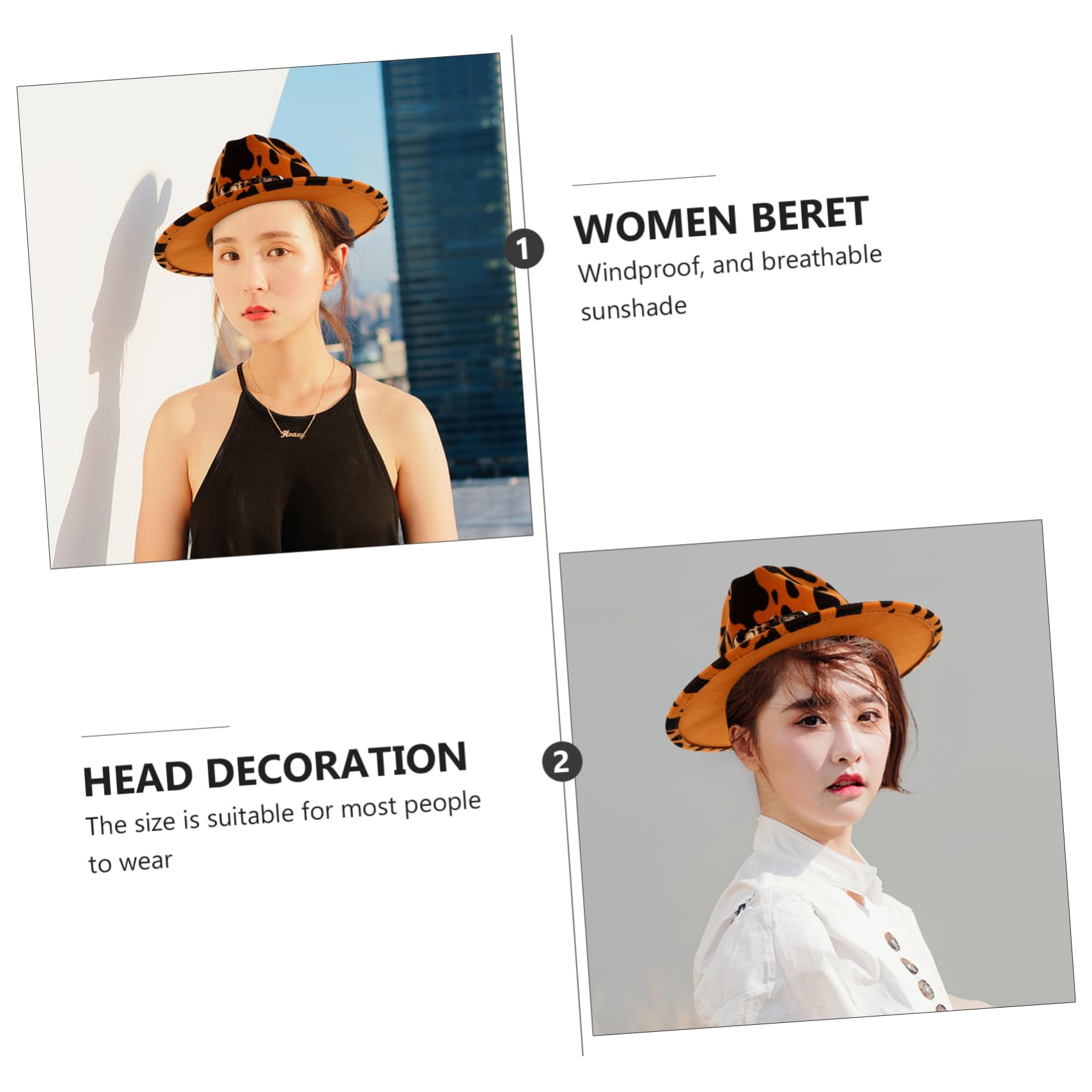 PRETYZOOM Ladies Hat Leopard Print Jazz Fedora Cap Fashion Flat-Edge for Dinner Party Khaki