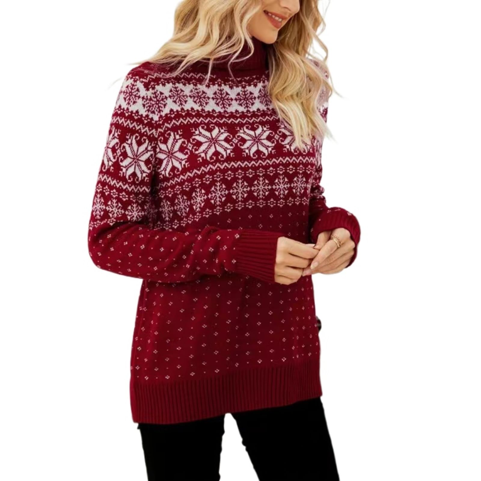 Christmas Sweater for Women Xmas Snowflake Print Turtleneck Knitted Sweater 2026 Fall Winter Casual Pullover Tops