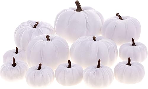 ZningEsxi 12 calabazas de terciopelo surtidas de Halloween, hechas a mano, tela hecha a mano, espuma artificial, decoración de mesa de granja, color