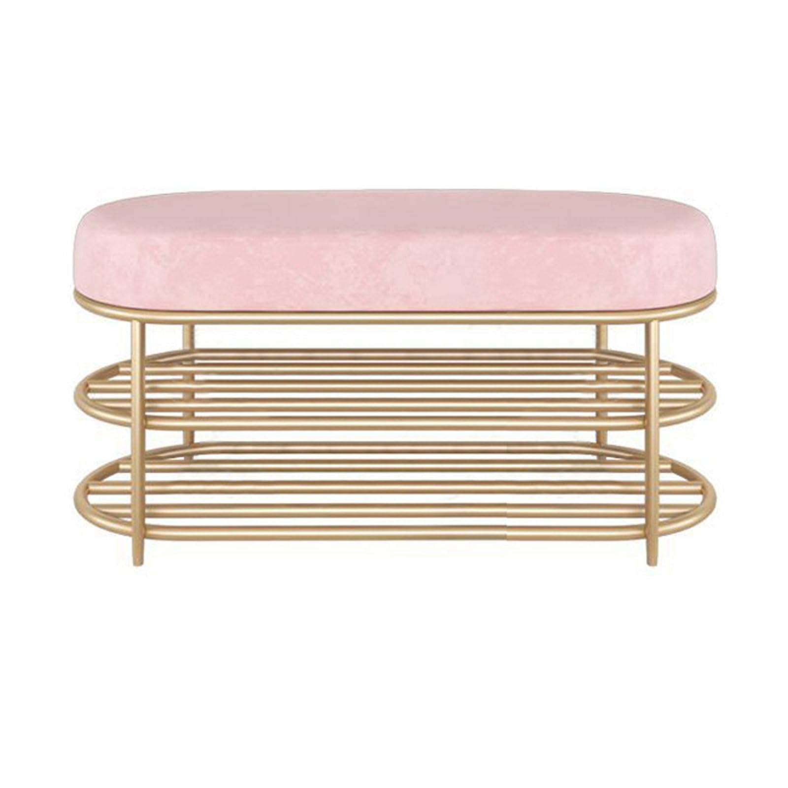 LWJSOCP Modern Metal Shoe Bench with Velvet Upholstered Seat Multipurpose Shoe Storage Rack Easy Assembly