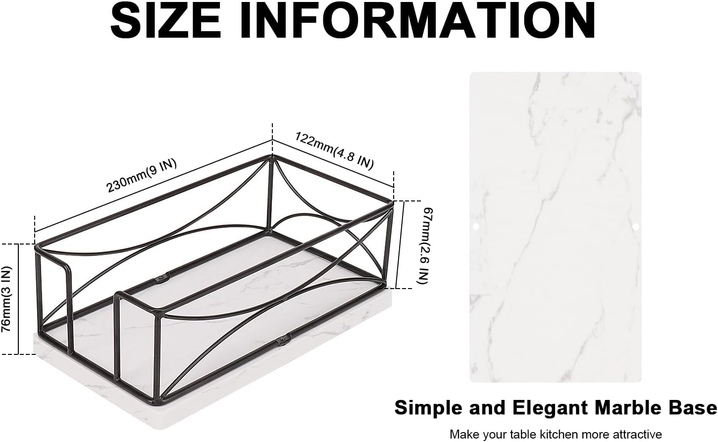 Livabber Guest Napkin Holder, Metal Bathroom Paper Hand Towel Storage Modern Napkin Tray Caddy for Countertop, Table Kitchen, Dinning Room (Black, Marble Base) - Image 2