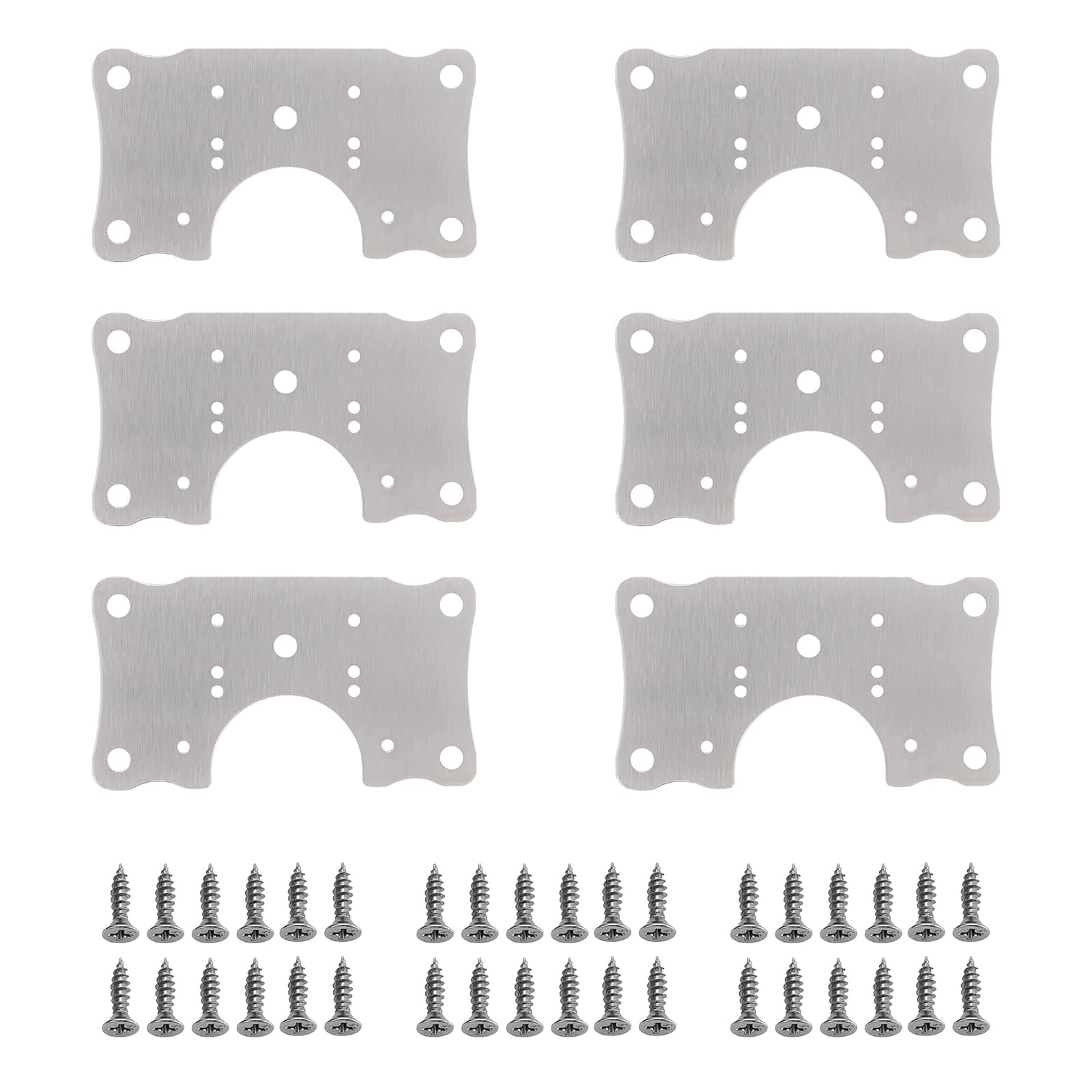6 Pcs Hinge Repair Plate Brackets Stainless Steel Flat Fixing Brace Brackets Cabinet Hinge Repair Plate Kits for Wooden Furnitures