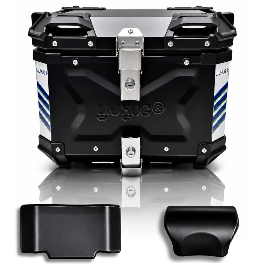 LIU HJG Motorcycle Aluminum Top Case 45L Lockable Rear Luggage Storage Box with Universal Mounting Plate, Waterproof Adventure Touring Top Box, Black-image-44