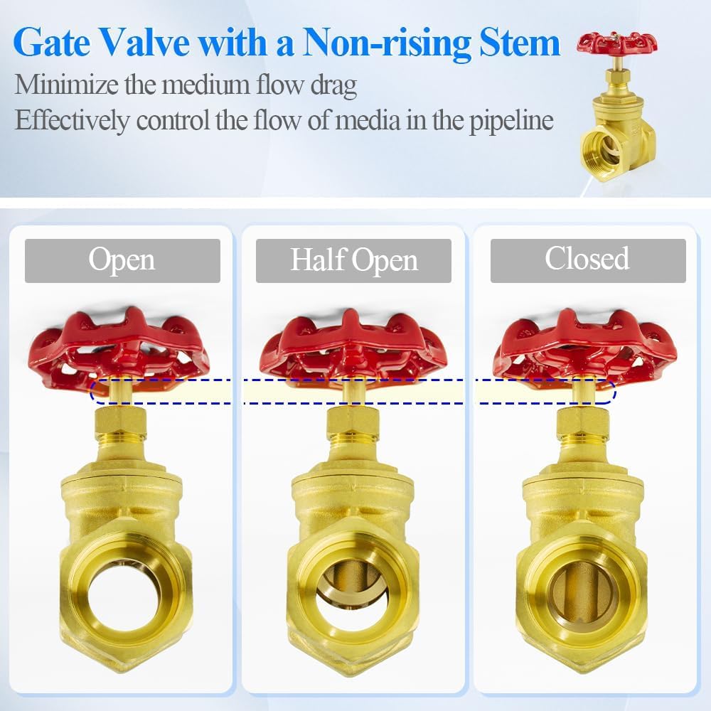 WiseWater 1 1/2" NPT Brass Gate Valve, Rotating Sluice Valve Two-way Flow Manual Rotary Sluice Valve for Mechanical Equipment, HVAC, and Industrial Plumbing Systems (DN40)