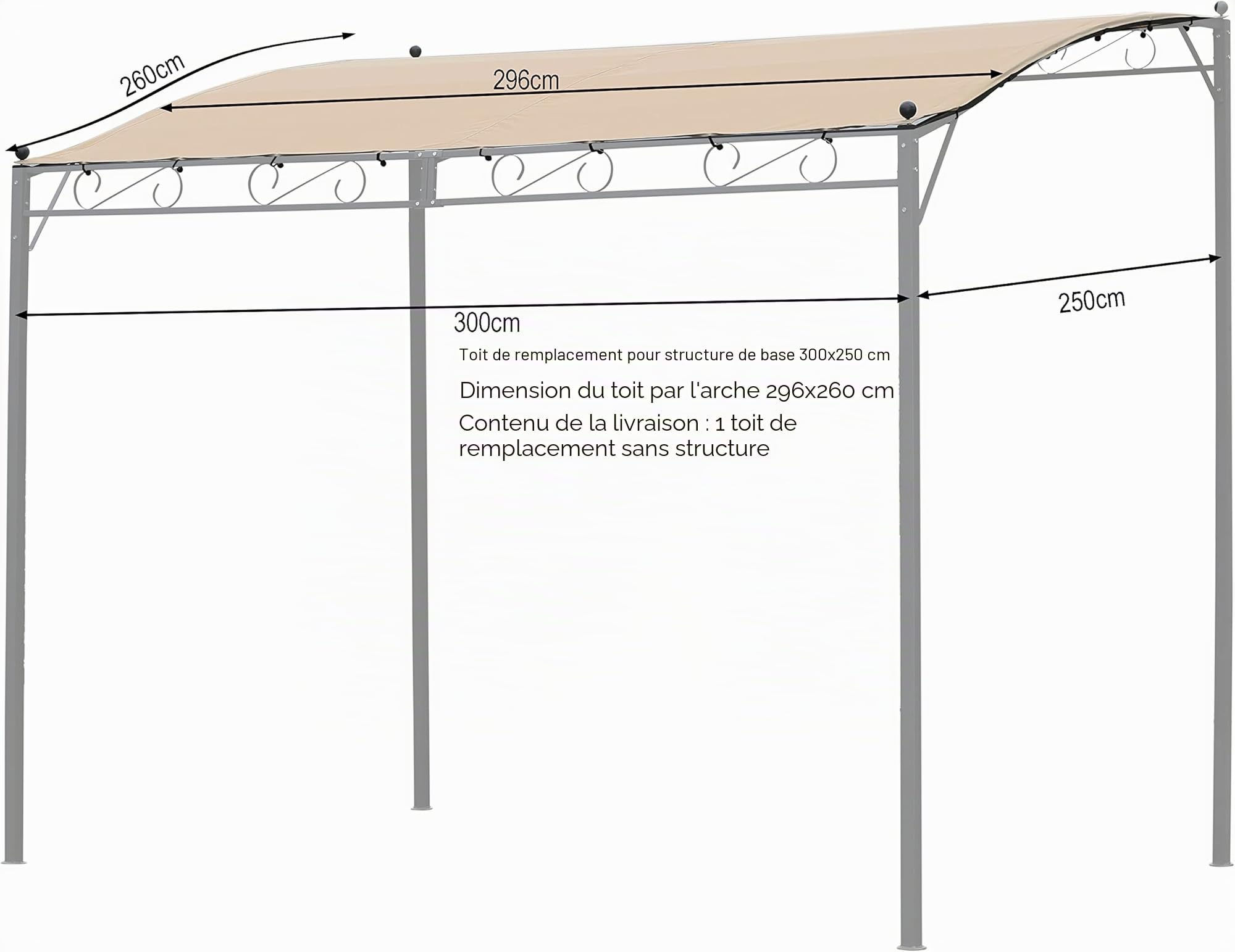 QUICK STAR Toit de Rechange pour pergola Sable 250 x 300 cm