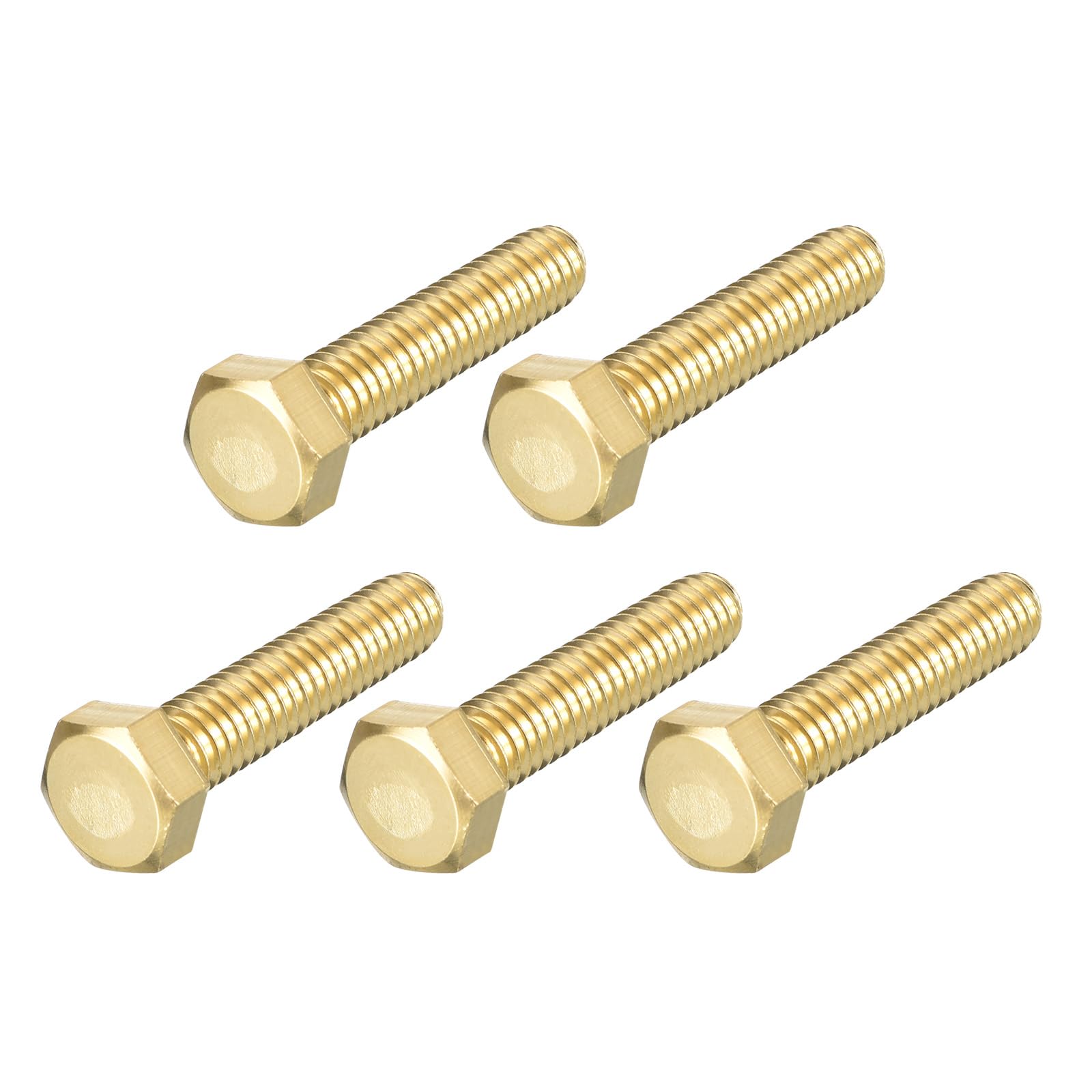 METALLIXITY Hex Head Screw Bolt (5/16-18x1-1/2") 5Pcs, Brass Fully Threaded Solid Brass Hex Bolts Machine Screws - for Machinery Repair