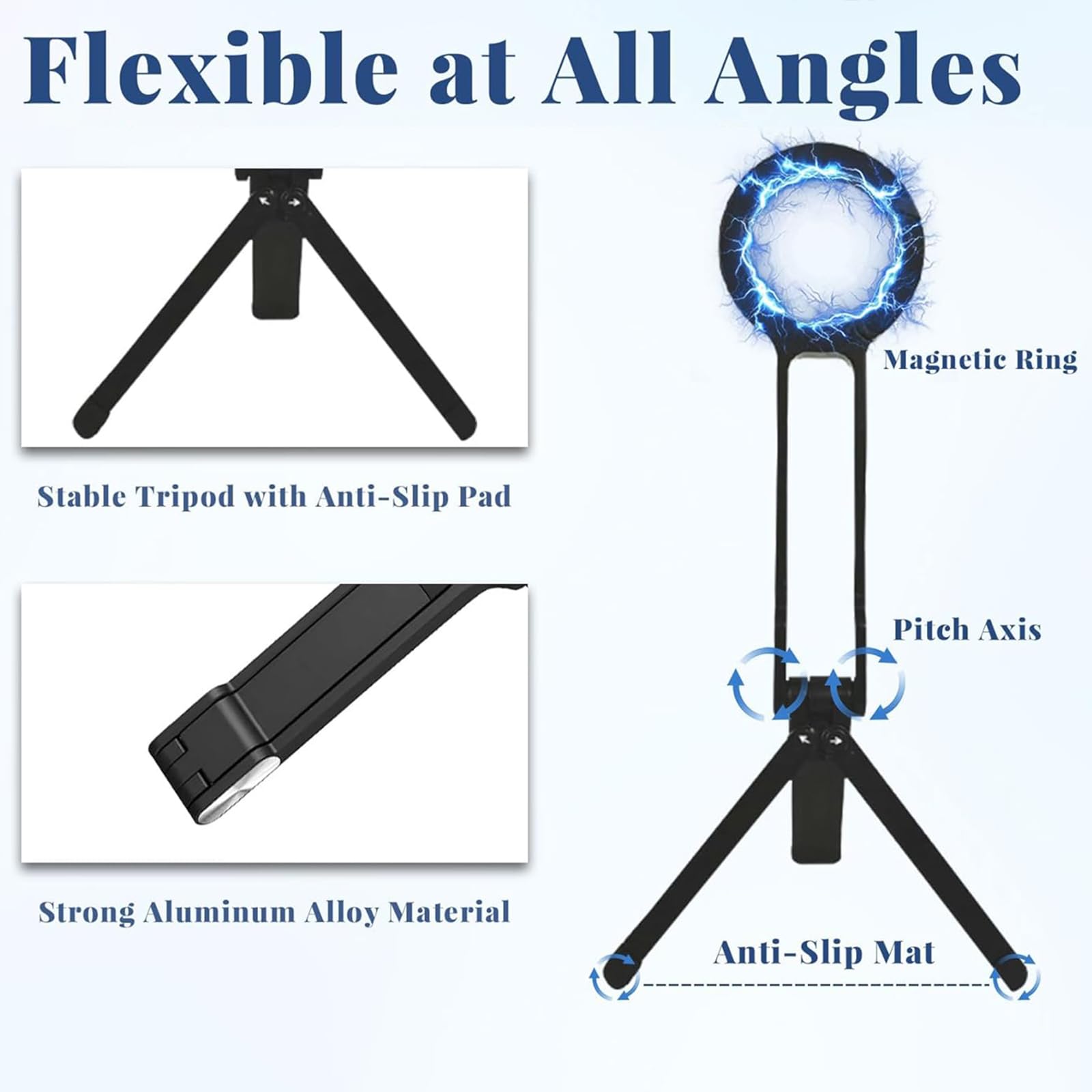 Treppiede Magnetico Pieghevole MA38 Per Smartphone – In Lega Di Alluminio, Tascabile, Rotazione 180°, Ideale Per Vlog, Palestra E Viaggi, Stabile E Portatile