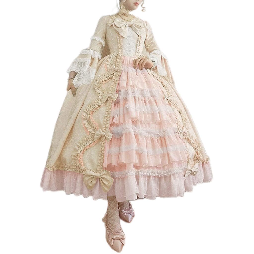 Robe gothique médiévale col carré vêtement rétro patchwork nœud femme - 3