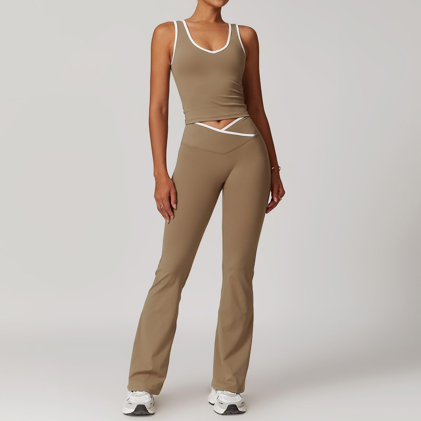 Set da allenamento da donna a maniche lunghe, crop top, scrunch, sollevamento glutei, leggings a vita alta, 2 pezzi, per palestra e yoga