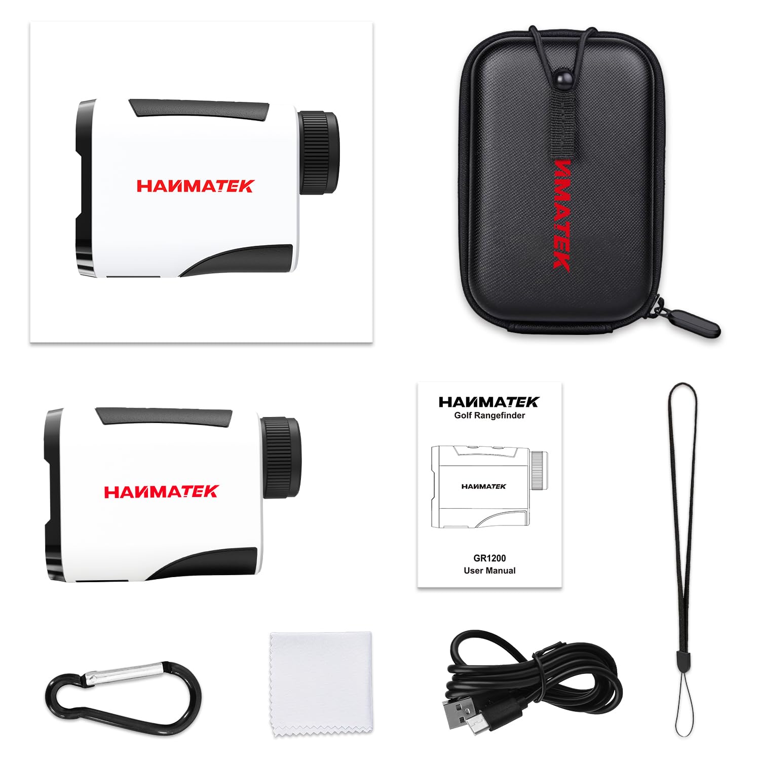 HANMATEK GR1200 Golf-Entfernungsmesser mit Neigungsmessung,Flaggen-Lock-Funktion und Vibrationsalarm,6,5-fache Vergrößerung,Reichweite 1200 Yards,Wiederaufladbarer Akku für Männer und Frauen