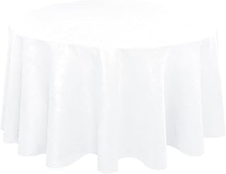 Hiasan White Round Linen Tablecloth 102 Inch for Kitchen Dining Room