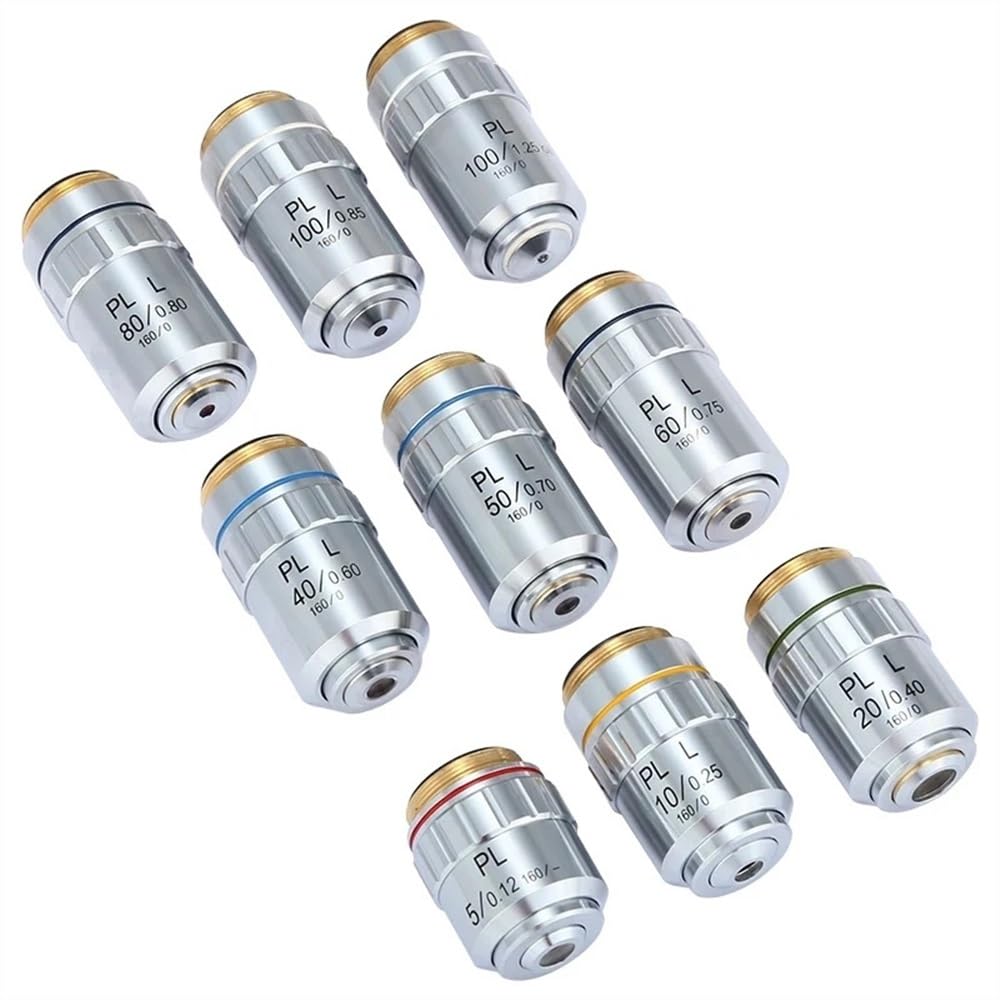 Kit de accesorios para microscopio Microscopio metalográfico de larga distancia de trabajo objetivo acromático de campo plano PL L 5 10 20 40 50 60 80 100X lente seca portaobjetos de microscopio(5x)