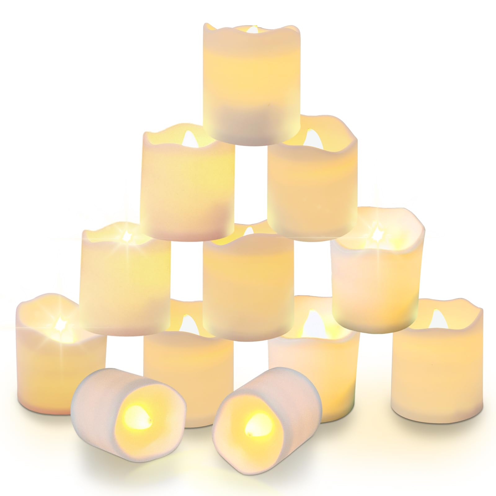 LiyuanQ 60 Pack LED Tea Lights Candles, Bright Battery Tea Lights Flameless LED Candle Lights Electric Fake Candle in Warm White and Wave Open Bulb Light for Wedding Table Gift Outdoor