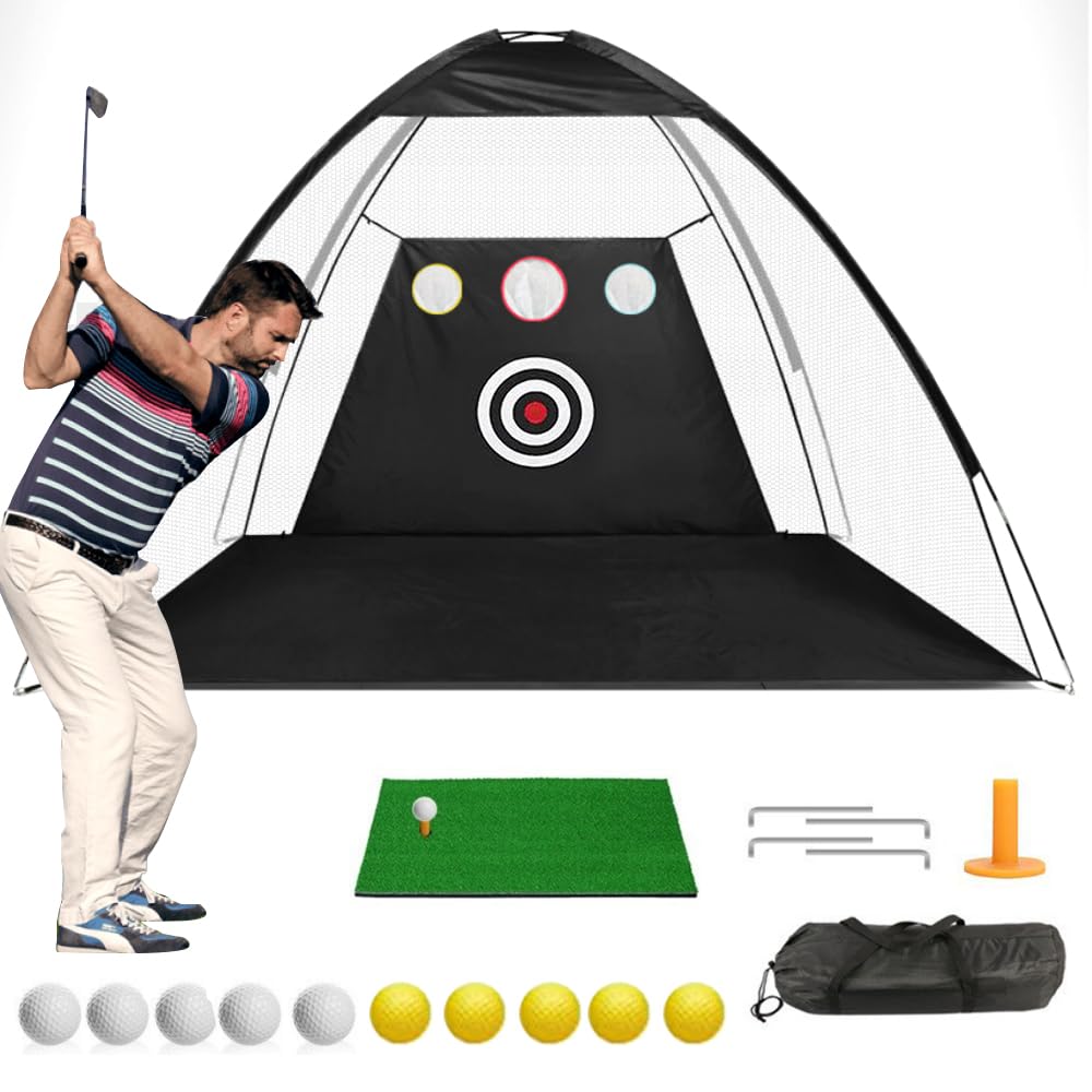 JARAGAR - Rete per allenamento da golf, 3 x 2,8 m, con tappetino da colpire e borsa per il trasporto, per guida in cortile, reti da golf per giardino, attrezzatura da allenamento indoor outdoor