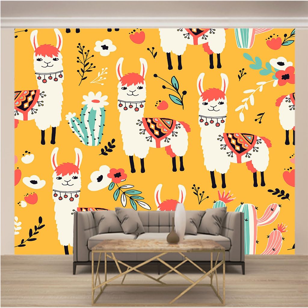 Papier peint intissé jaune 350x256 cm alpaga pour décoration de salon