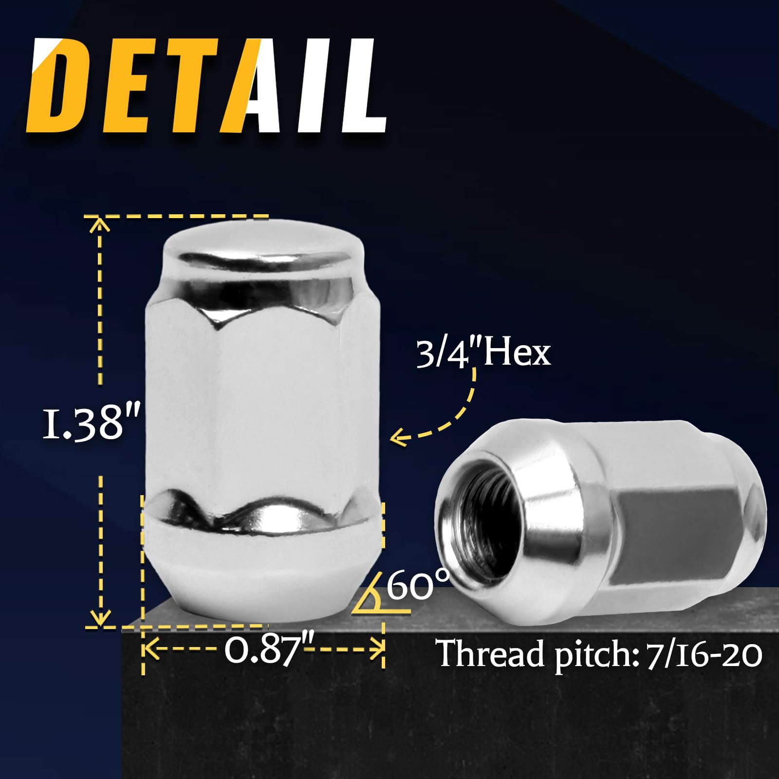 Set of 24, 7/16-20 Lug Nuts 3/4'' Hex 1.38