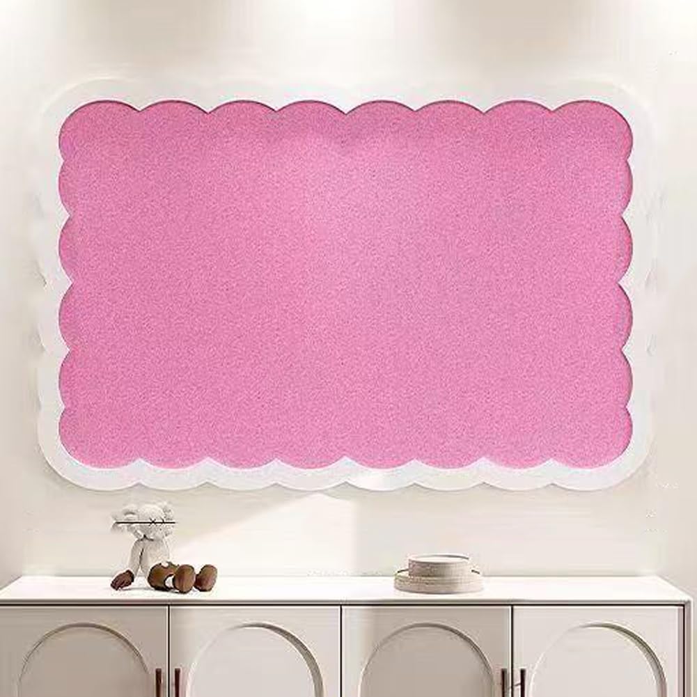 Felt Pin Board Decorative Corkboard Alternative,Foldable Felt Bulletin Board with 30 Pushpins,Self-Adhesive Vision Boards for Photo Memo DIY (Pink,80x60cm)