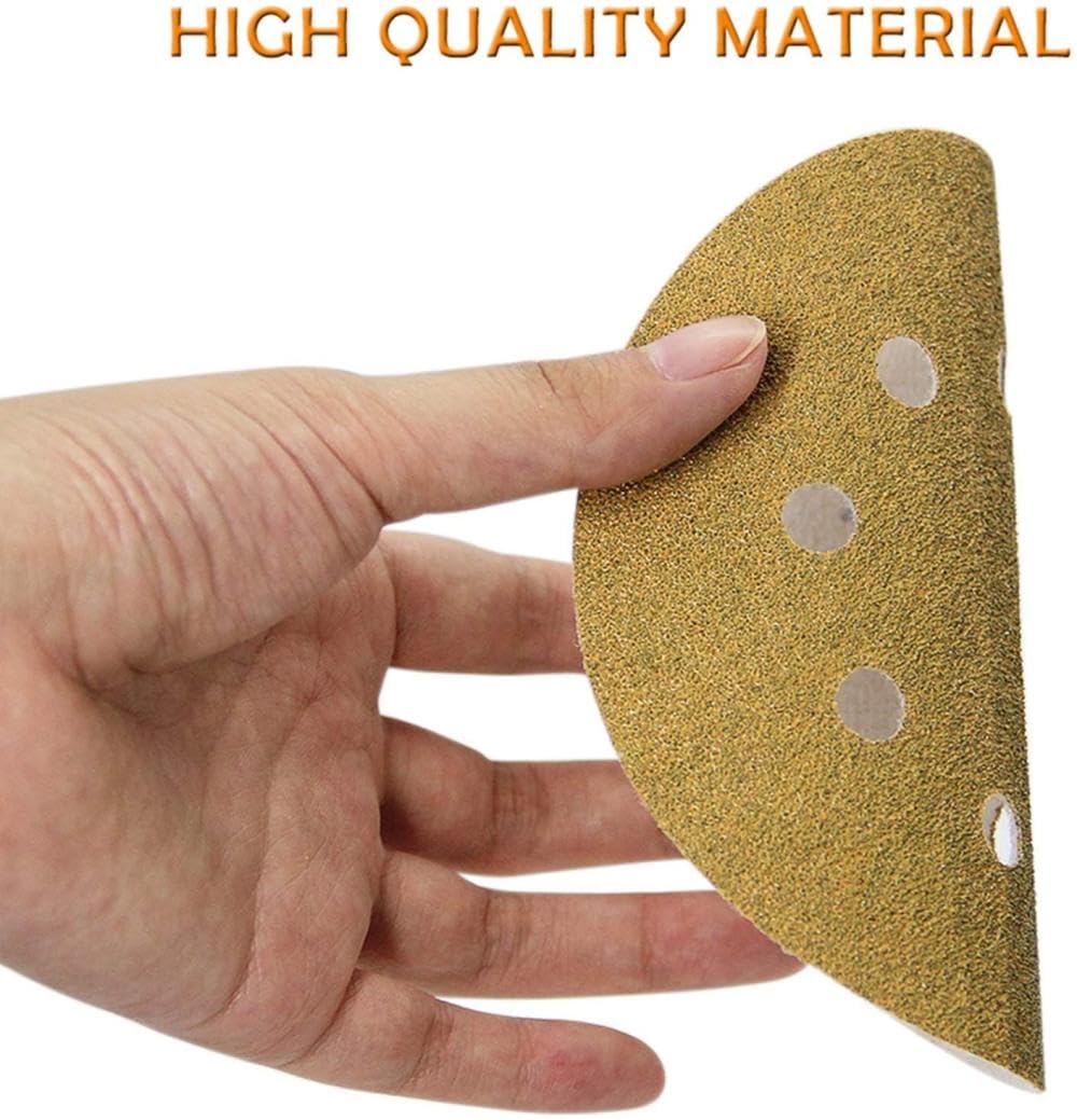 Cinta de lijado, paquete de 100 discos de lijado de 5 pulgadas, grano 40/60/80/120/320/400, gancho y bucle, papel de lija de óxido de aluminio de 8 orificios, 125 mm for lijadora orbital, 150 piezas a