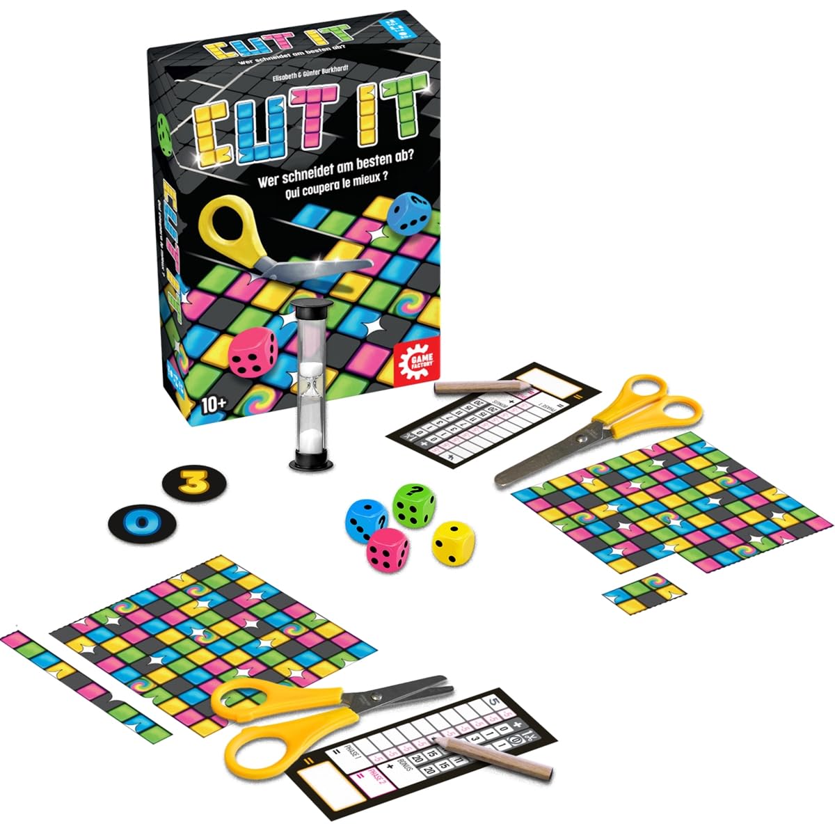 Game Factory 646063 Cut it, innowacyjna gra w kostkę, krojenie, puzzle, inteligentna gra rodzinna dla 1 do 4 osób, od 10 lat