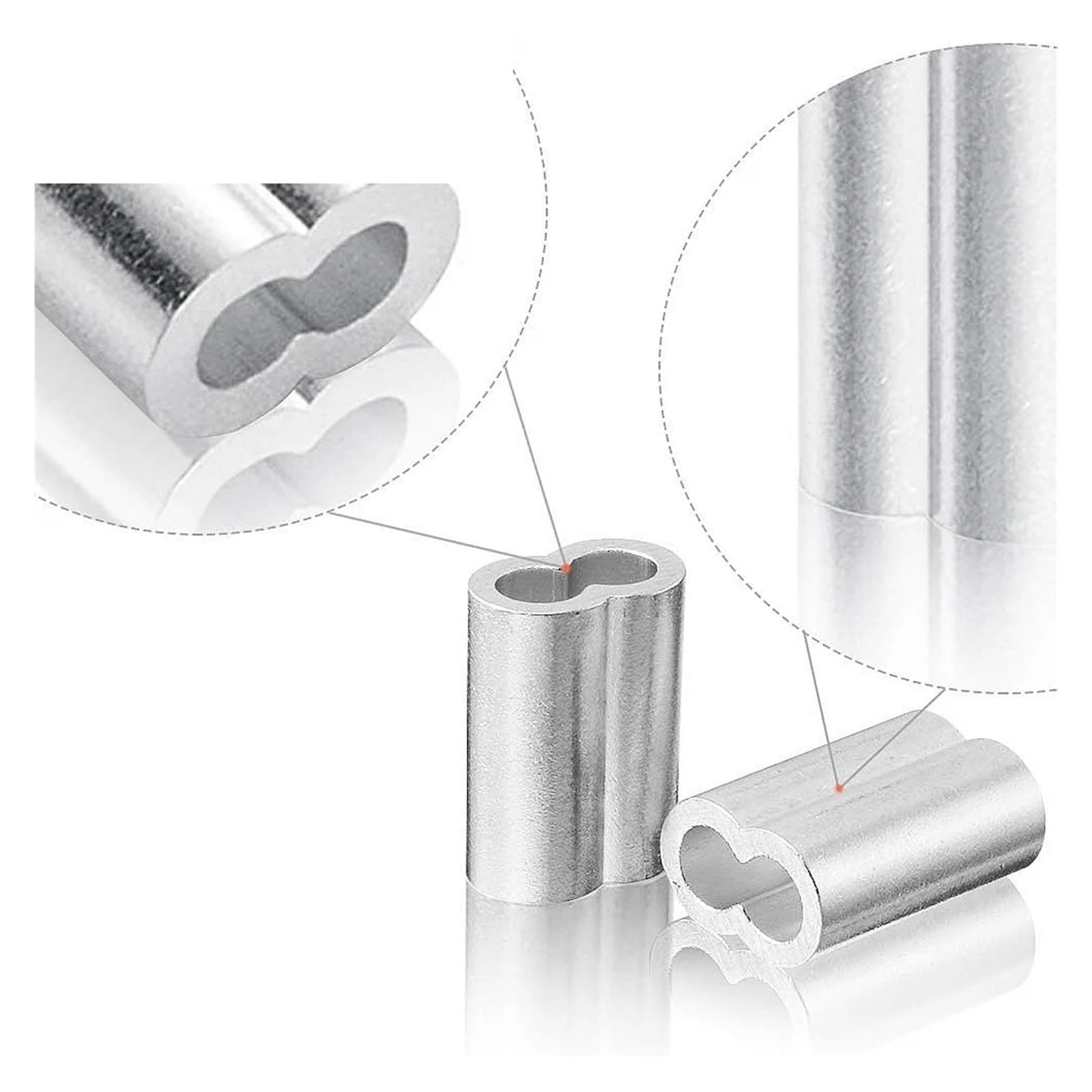 Ghiere di crimpatura a doppio foro in alluminio per funi metalliche, 8 forme, argento, da M1 a M12 (M2) - manicotti a crimpare durevoli per cavi metallici resistenti