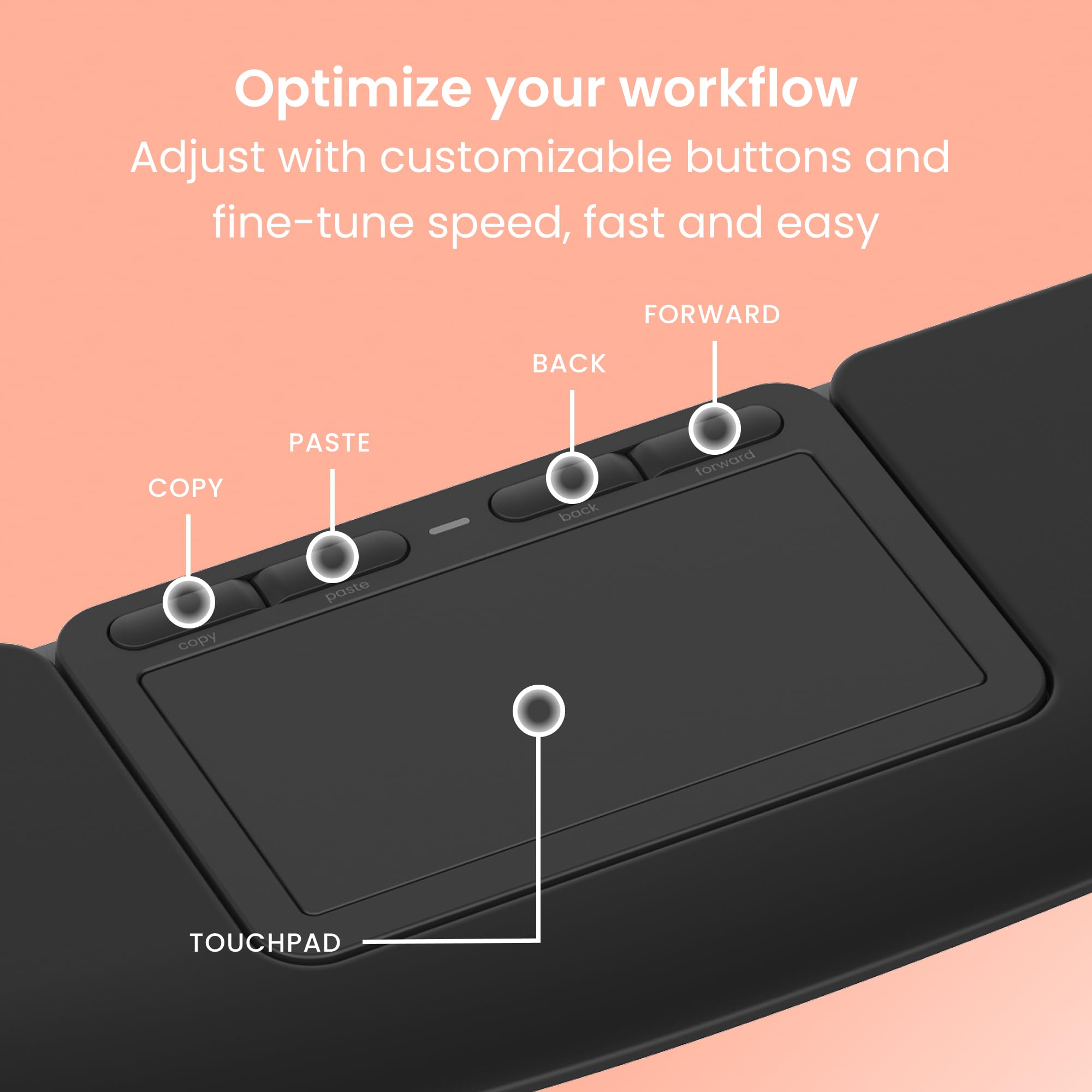 Contour Touch: Panel táctil ergonómico Bluetooth inalámbrico para Windows 10/11, multitáctil, Vidrio de Alta precisión, Clic en Cualquier Lugar, 4 Teclas programables, reposamuñecas Completo.