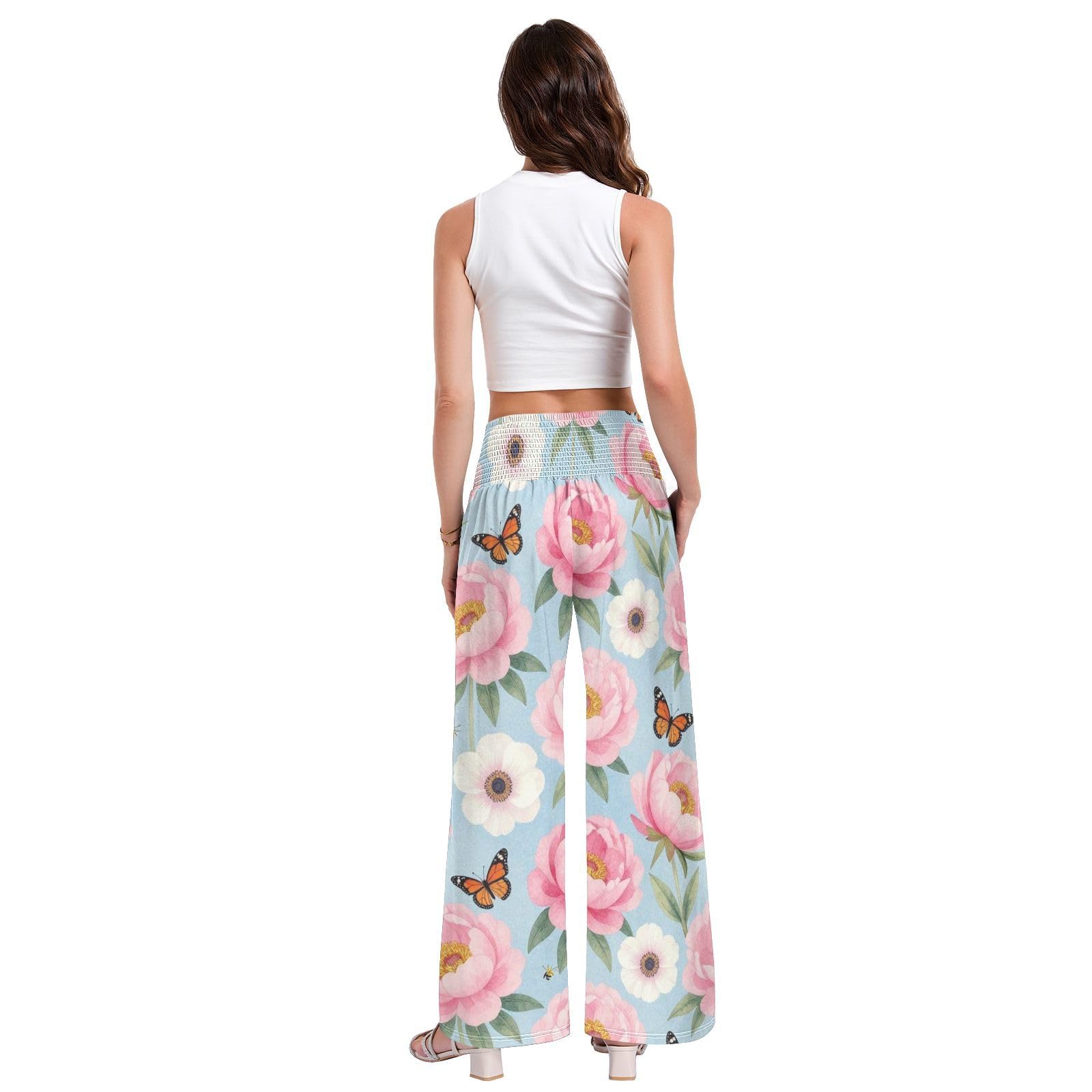 Pantaloni da yoga da donna con fiori di corallo e farfalle, per rilassarsi a casa