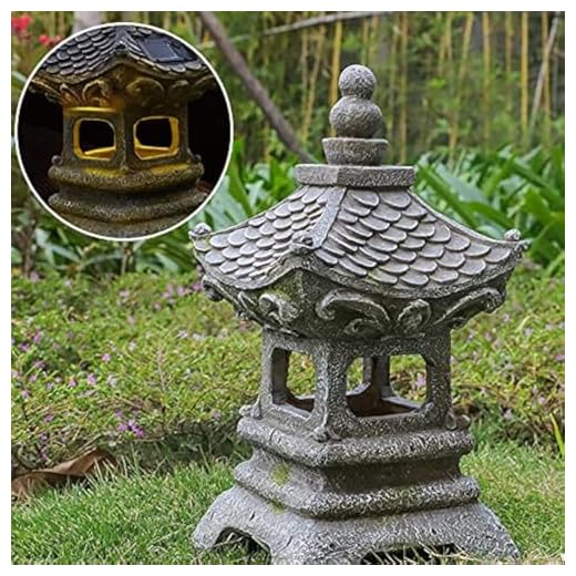 Aloak Asian Solar Zen Pagoda Garden Statue 14 Inch, Outdoor Japanese Lamp Lantern for Home Garden Landscape Décor (14 inch Pagoda)