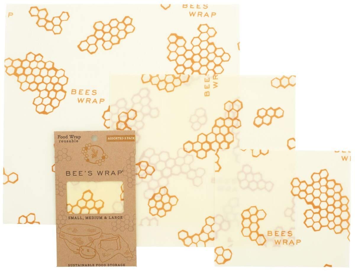 Bee's WrapAssorted 3 Pack, Eco Friendly Reusable Beeswax Food Wraps, Sustainable, Zero Waste, Plastic Free Alternative for Food Storage - 1 Small, 1 Medium, 1 Large