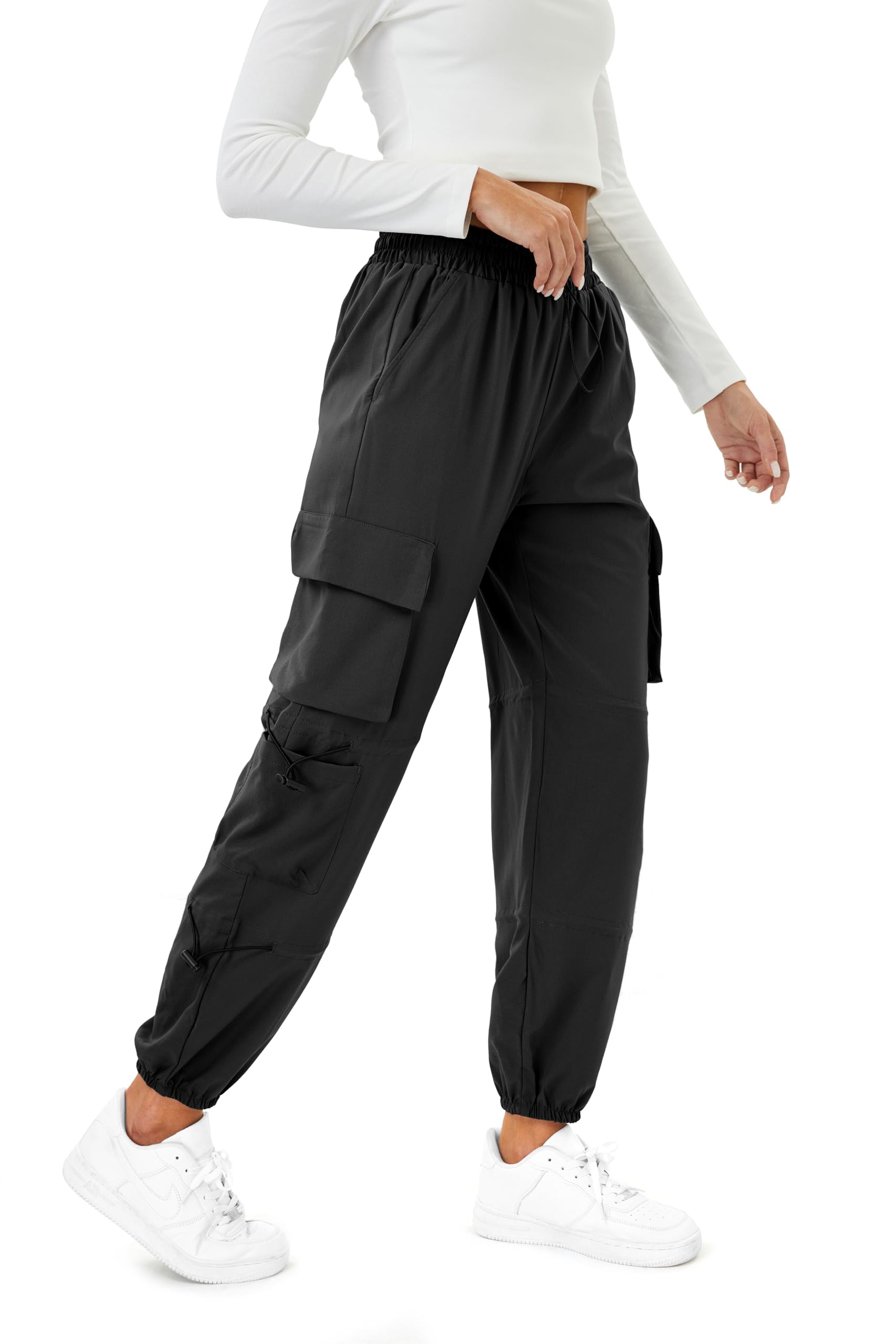 Friptspyg Cargohose Damen Leichter Trekkinghose mit Tasche Wanderhose Schnelltrocken Wasserdicht Einstellgurt Outdoor Hosen Sportlich Jogginghose