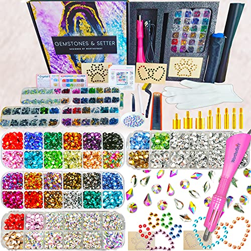 Hotfix Rhinestone Applicator, Bedazzler Kit with Rhinestones for Clothes Crafts Shoes, Hot Fixed Applicator Tool Pen Kits,4 Rinestones Set Crystal 30 20 16ss,Big Gems Jewels Bling,8 Tip,Template,Glove