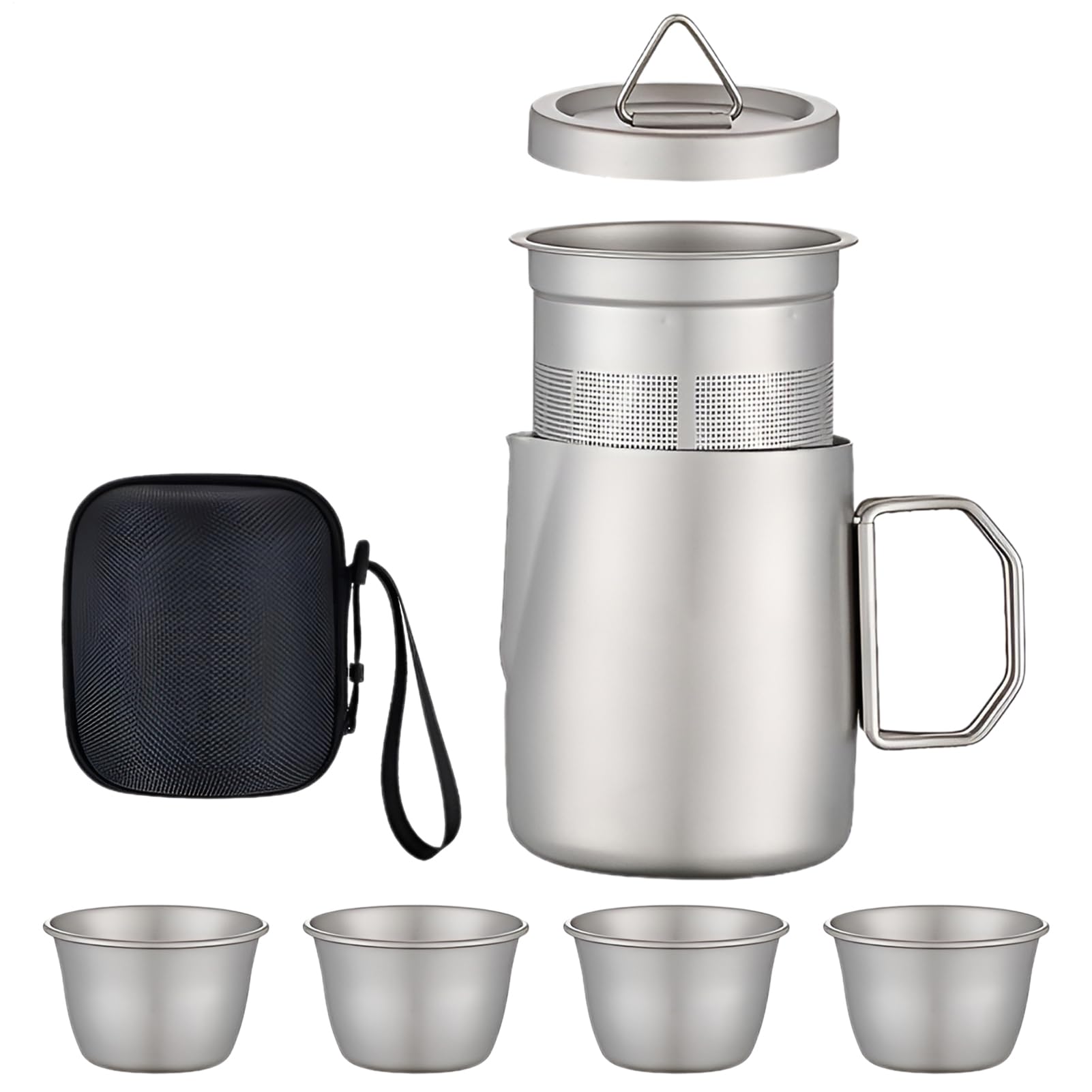 Zestaw herbaciany dla dorosłych Kubek 50 ml | 4 kubki do picia z dzbankiem i zaparzaczem Przenośny na kemping, podróże, wędrówki, piknik, dom, wewnątrz, dla kobiet i