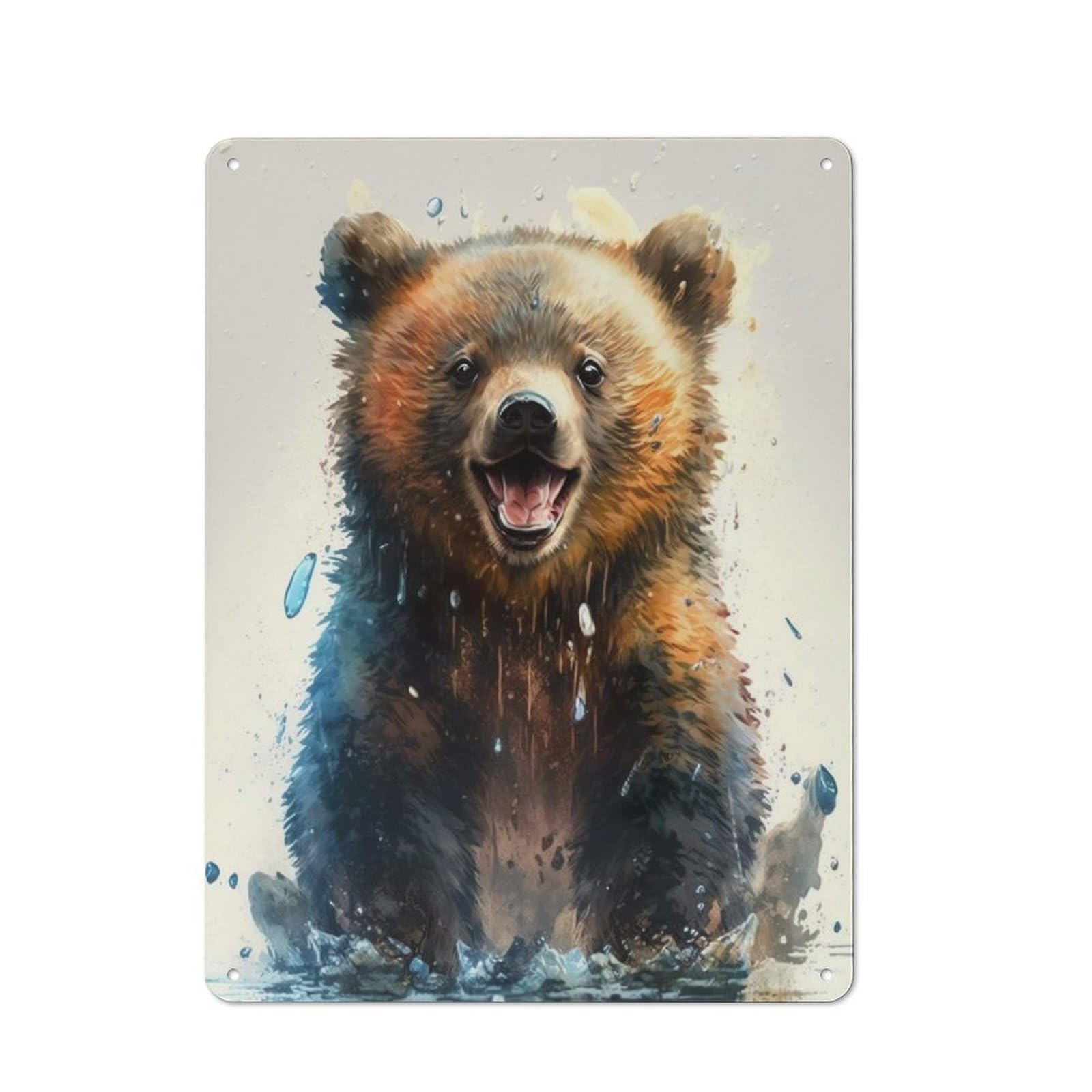 Junmoney Bear Watercolor Drawing Workshop Style Garage Metal Sign 40X30cm Featuring Industrial Wall Art For Garage, Hobby Room, Office Or Man Cave