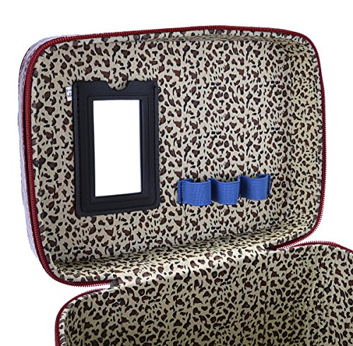Train Case,COOFIT Portable Travel Makeup Case Crocodile Pattern Leather Beauty Box for Women Large Red - Thumbnail 4