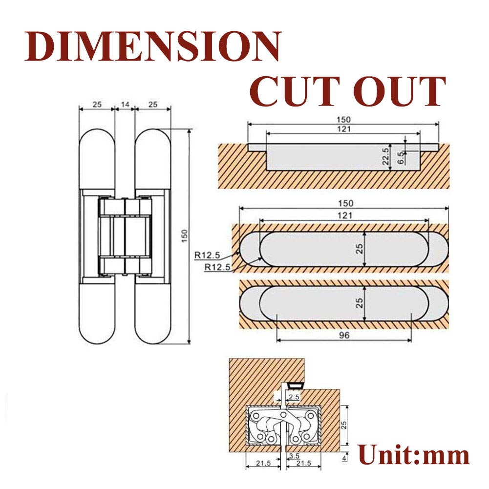 TamBee 6inch Hidden Door Hinges Invisible Hinges Concealed Hinges Zinc