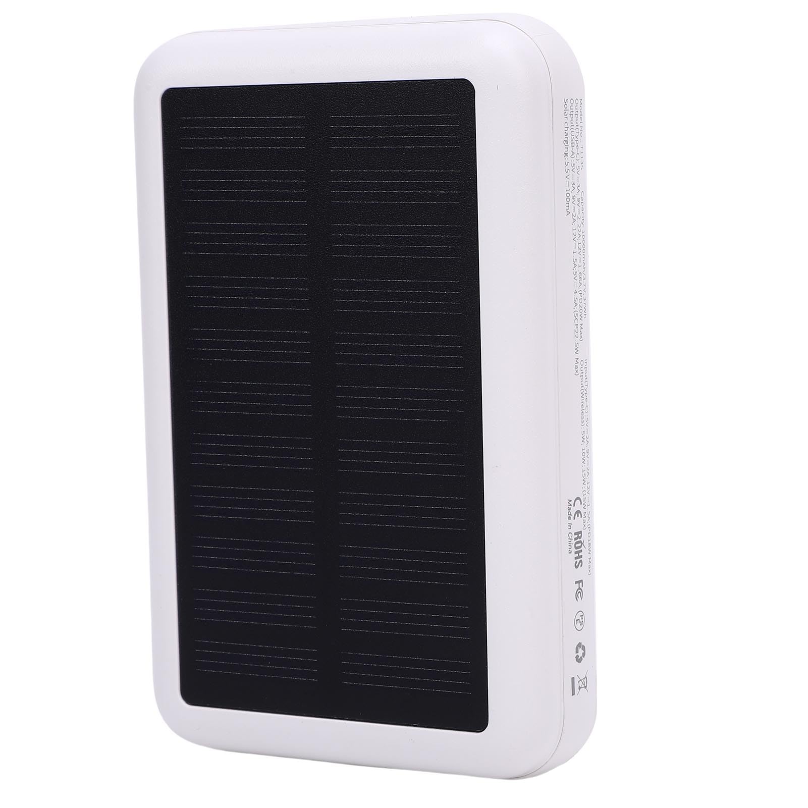 VGEBY Banque D'énergie Solaire 10 000 MAh, Chargeur Portable sans Fil à Charge Rapide, Batterie Magnétique avec ABS Ignifuge, pour Camping, Voyage, Urgence