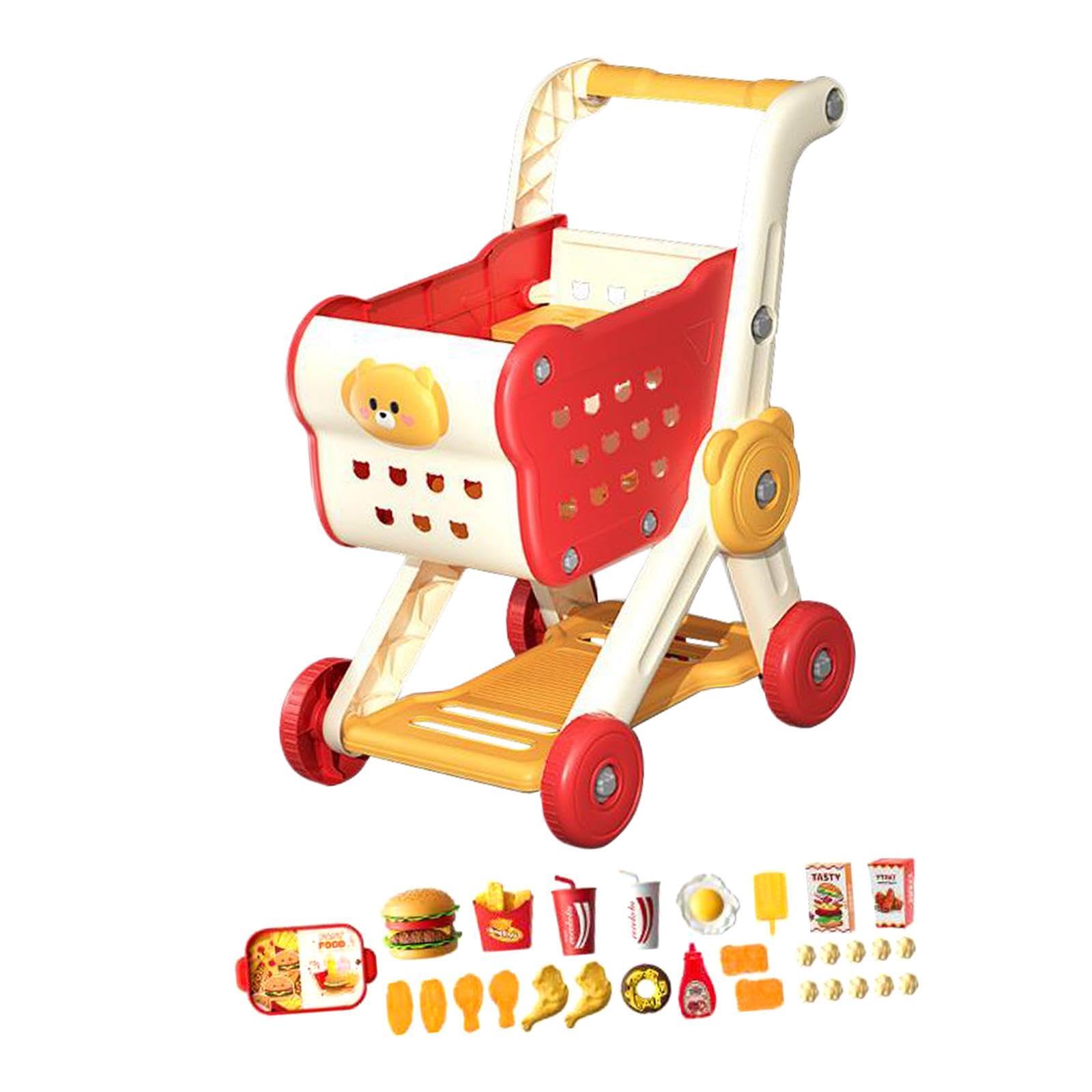 Almencla Set di Giocattoli per Bambini: Carrello della Spesa, Carrello per, Giochi di Ruolo Realistici, Cestino Portaoggetti da Scrivania, Giocattoli, Rosso