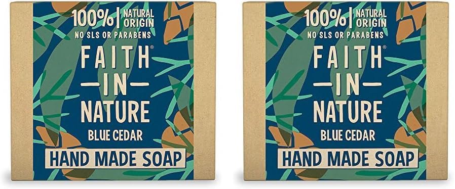 Faith in Nature | 100g | Blue Cedar Handmade Soap | 100% Natural Origin | No SLS or Parabens | Vegan & Cruelty-Free Skincare (Pack of 2)