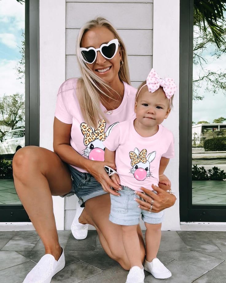 Image of Mommy and Me Easter Outfits: Toddler Easter Shirts Boys Girls T-Shirt Casual Short Sleeve Matching Cute Tee Tops