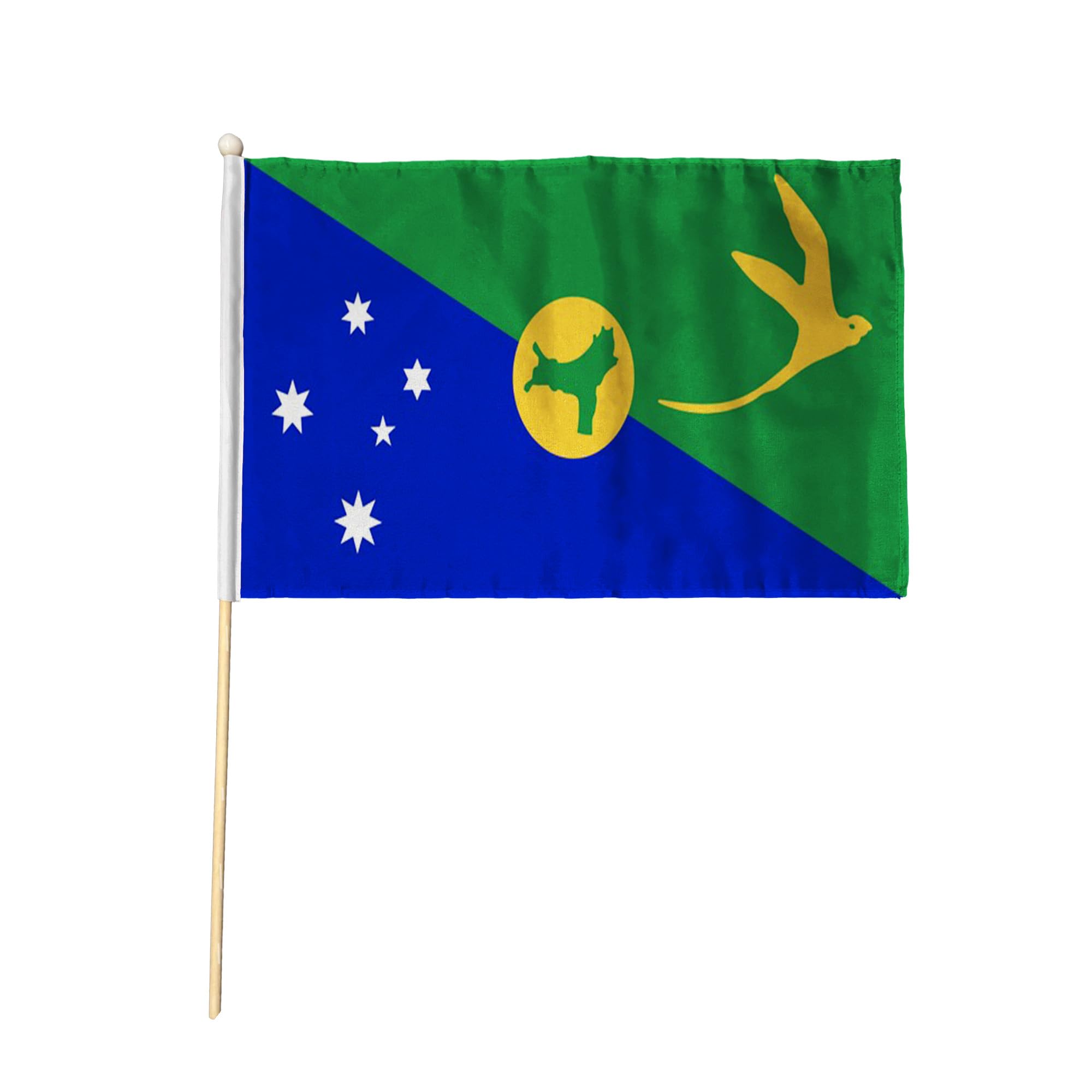 Flagtex Christmas Island Pack of 6 Hand Waving Flag (9x6 Inch) - Premium Wooden Stick Hand Flag 9x6 Inch Natural Wood Pole Christmas Island Territory Flag Events Parades Celebrations — image 1