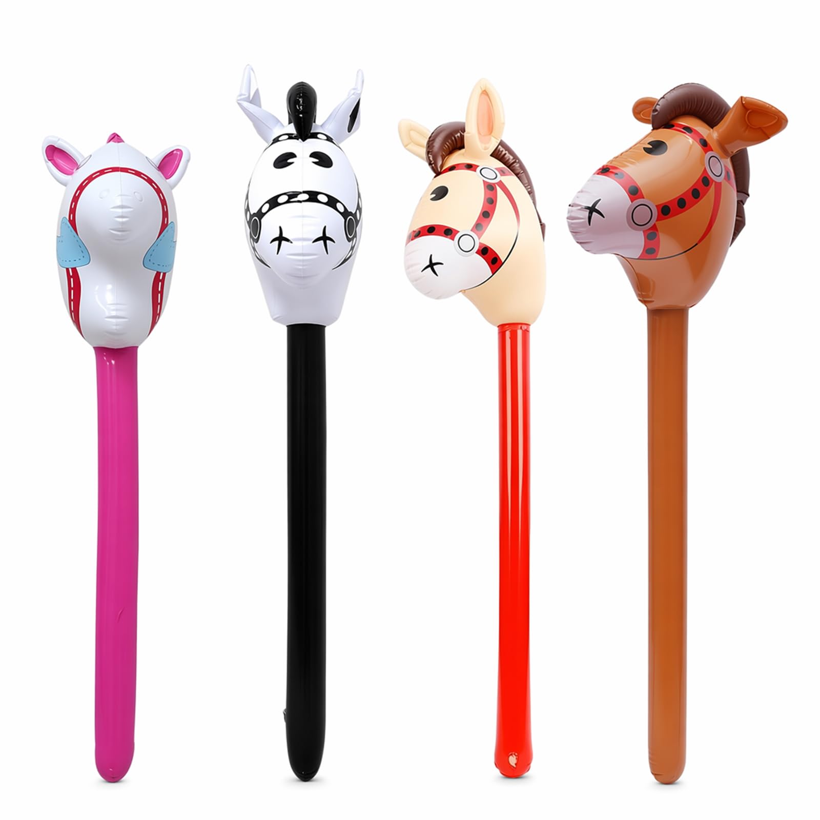 4 Pcs Hobby Horse,Portable Easy to Inflatable Horse Stick