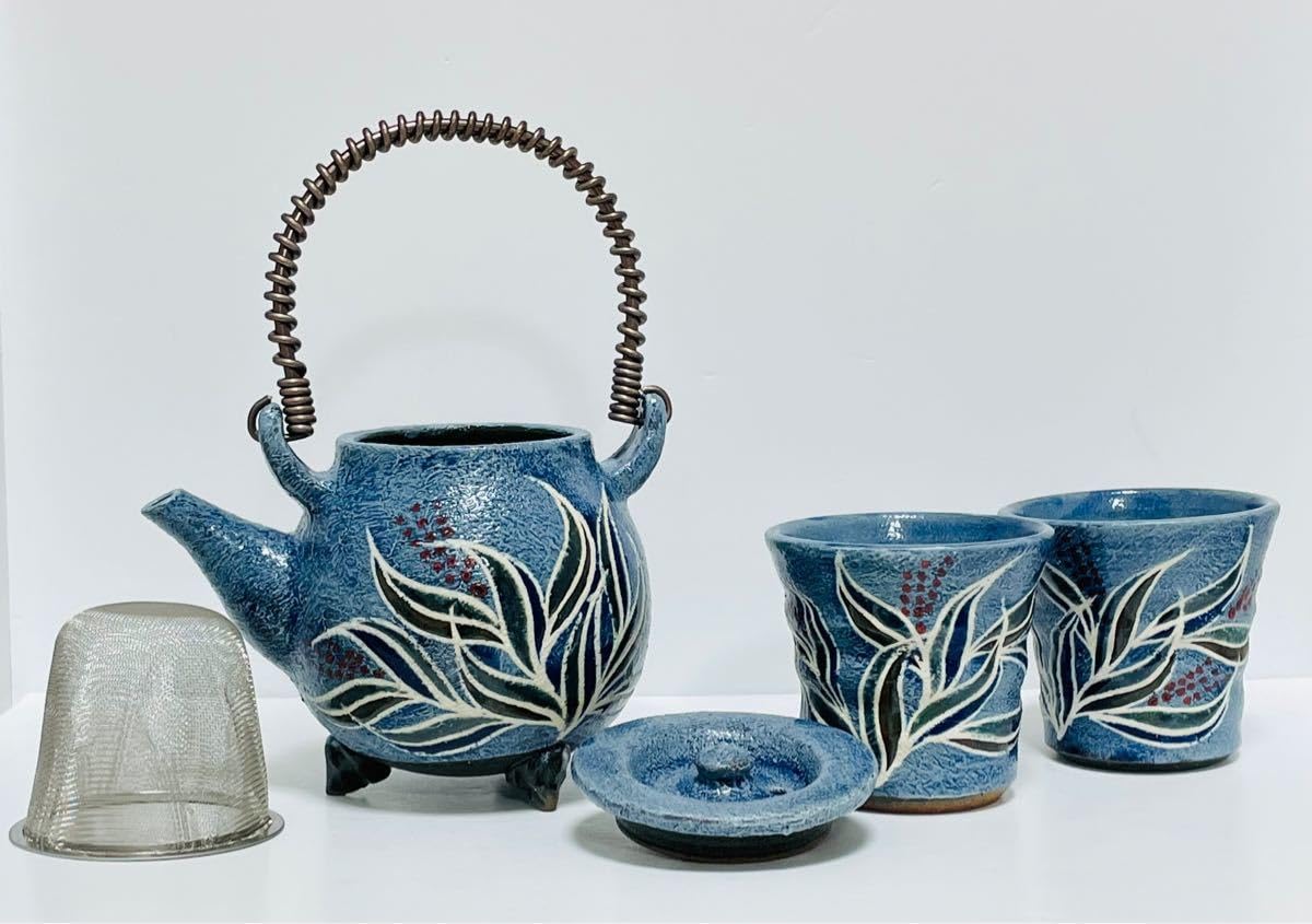 新品、未使用】やちむん 榕原陶房 仲村実作 急須と湯呑みセット(灰)