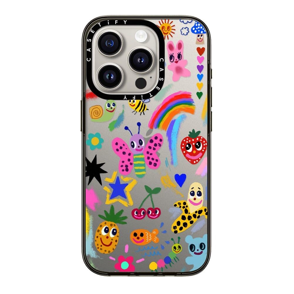 CASETiFY Compact Case for iPhone 15 Pro [Lightweight / 4 ft. 2X Military Grade Drop Protection/Slim] - Good Vibes - Clear Black