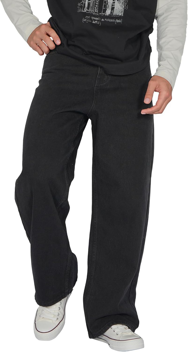 Plaid&Plain Men's Hip Hop Baggy Jeans Casual Wide Leg Y2k Skateboard Vintage Denim Pants Streetwear