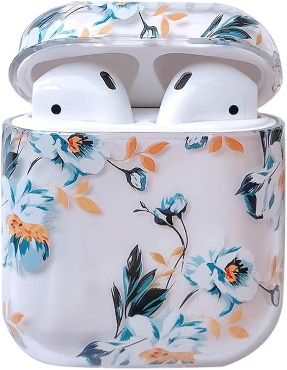 Ownest Compatible with AirPods Case with Girls Cute Clear Smooth PC Shockproof No Dust Cover Case for Airpods 2 &1 ,Cute for Airpods-(Blue Flowers-3)