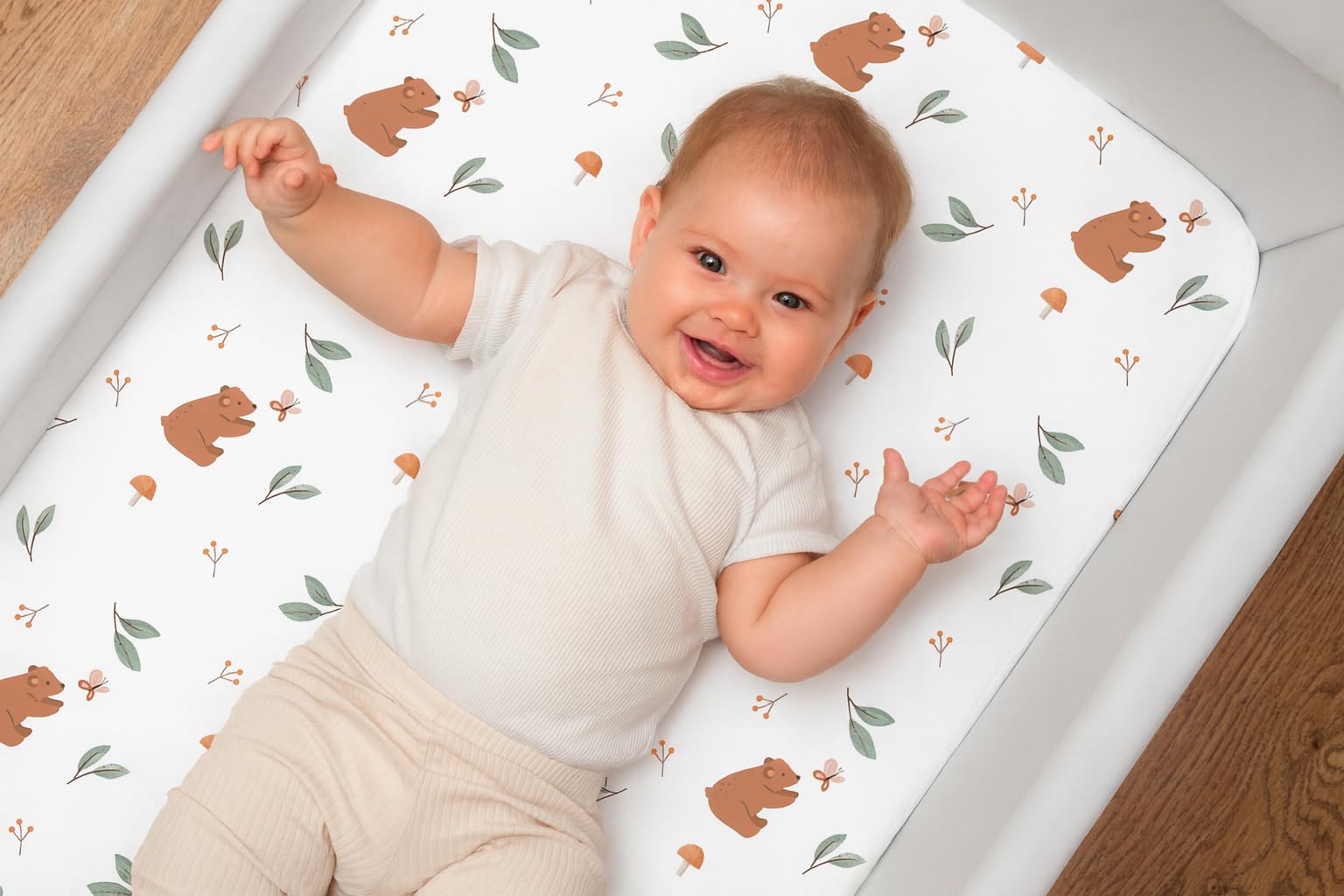 2X Spannbettlaken 50x89cm + 1X Matratzenschoner - Spannbettlaken 100% Baumwolle Kompatibel mit BabyBay Maxi, Boxspring, Comfort, Comfort Plus (Bär, 50x89cm)