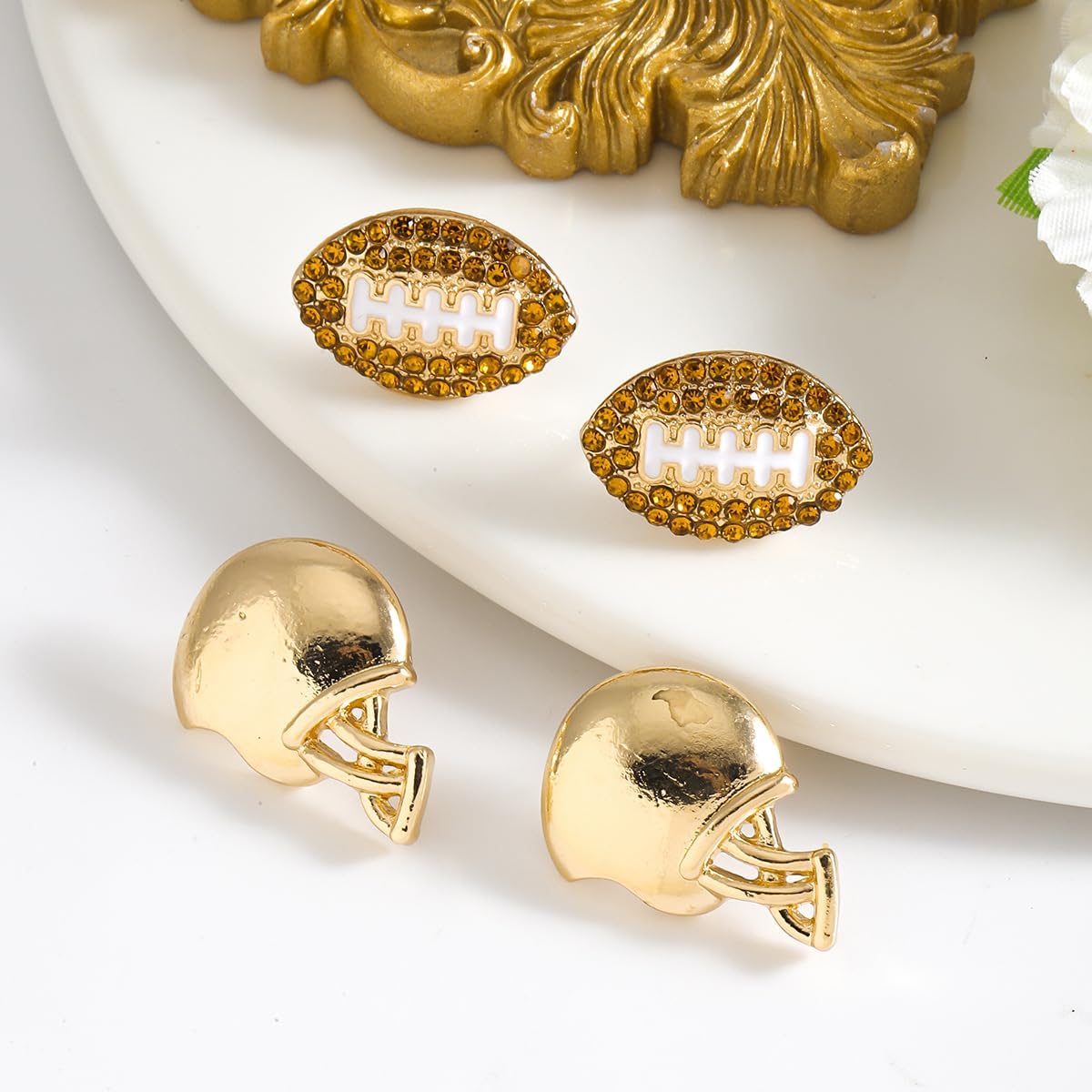 2Pcs Glitter Sports Earrings Stud For Women Rhinestone Baseball Football Basketball Rubby Earrings Funny Sports Fans Lover Gifts TOUCH Helmet Sport Ball Stud Jewelry - Image 3