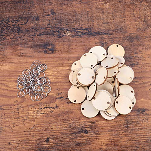 WINOMO 50pcs Round Wooden Slices with 50 Iron Loops Set for Birthday Reminder Hanging Wooden Plaque